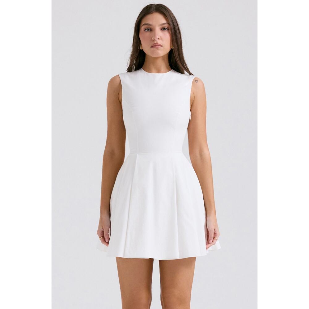 House of CB Claretta White Pleated Cotton Mini Dress